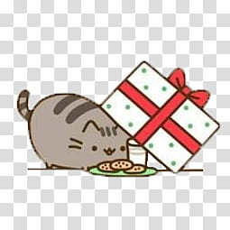 gray cat and gift box art transparent background PNG clipart