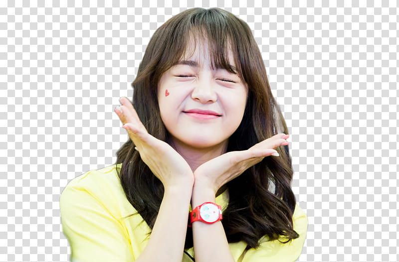 RENDER  S SEJEONG, woman wearing yellow T-shirt and red watch transparent background PNG clipart