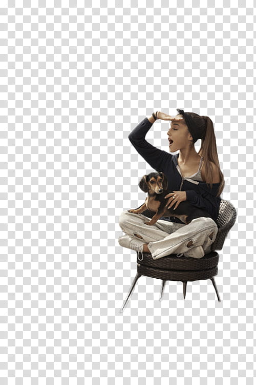 Ariana Grande, Arianna Grande sitting on chair with dachshund transparent background PNG clipart