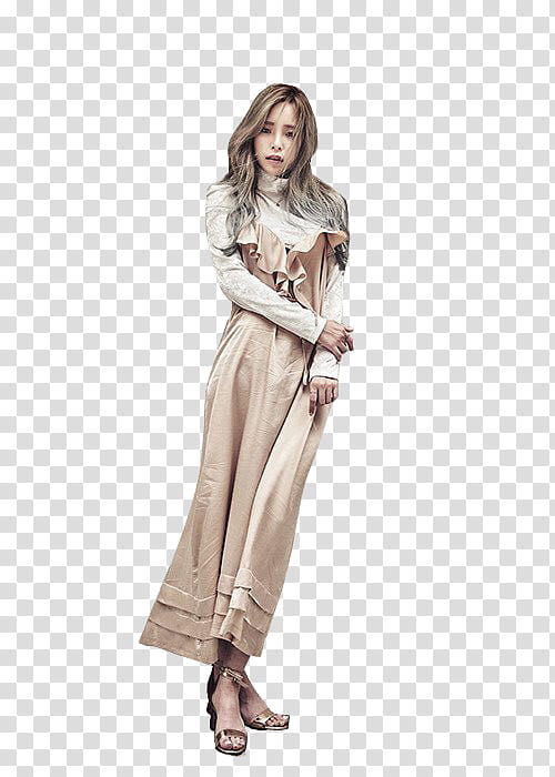 Heize, woman wearing brown long-sleeved maxi dress transparent background PNG clipart