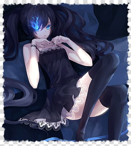 BLACK ROCK SHOOTER, lying black-haired female anime character illustration transparent background PNG clipart