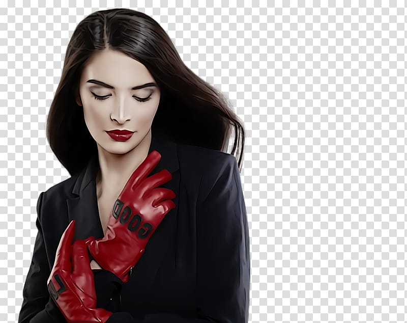 red lip glove beauty neck, Shoulder, Shoot, Finger, Hand, Jacket transparent background PNG clipart