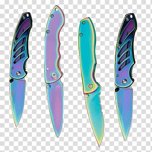 AESTHETIC S, four assorted-color drop-point pocket knives transparent background PNG clipart