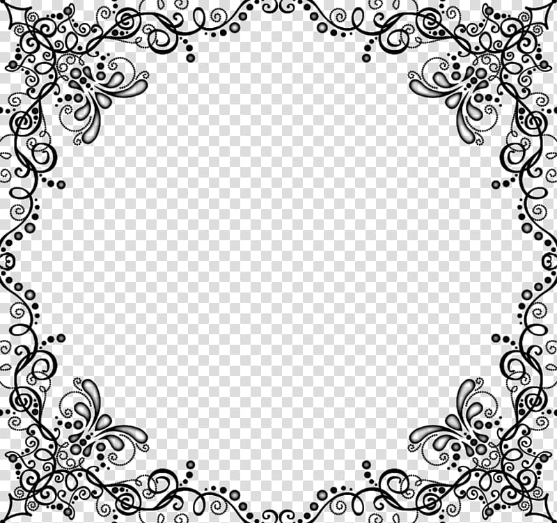 Classic Frame, black and white floral illustration transparent background PNG clipart