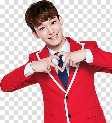EXO KFC CHINA, man wearing red blazer jacket with hands gesturing heart transparent background PNG clipart