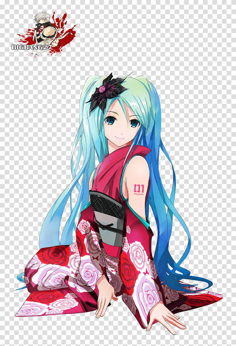 Hatsune Miku vocaloid , female blue haired anime character transparent background PNG clipart
