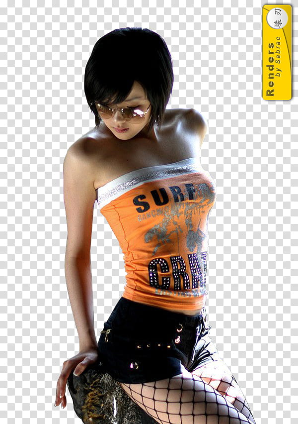 Renders Asian Girls, woman in orange tube-top shirt transparent background PNG clipart