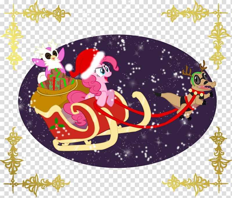 Dashing through the wtf, pink pony riding Christmas sleigh with gifts illustration transparent background PNG clipart