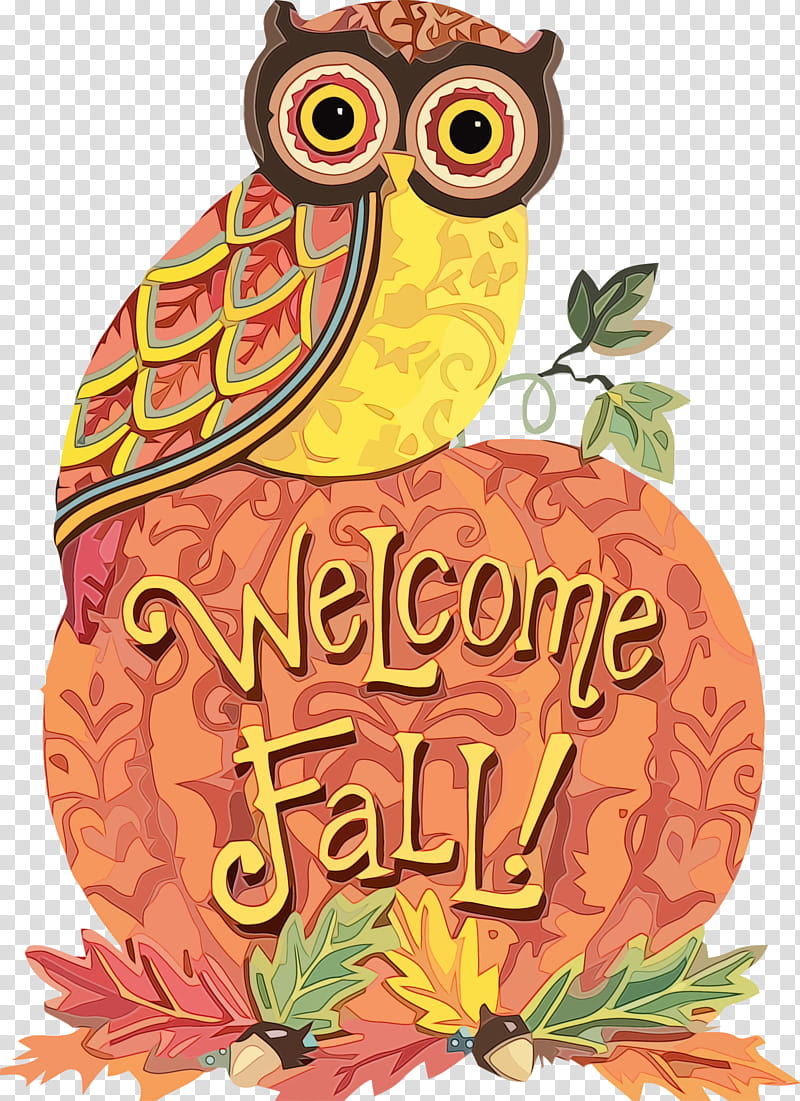 owl bird bird of prey, Thanksgiving Owl, Owl Cartoon, Autumn, Watercolor, Paint, Wet Ink transparent background PNG clipart