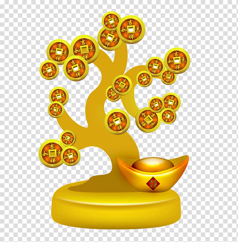 Gold Coin Chinese New Year, Sycee, Money, Silver, Money Tree, Cash, Tael, Yellow transparent background PNG clipart