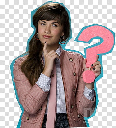Demi Lovato, woman holding pink question mark cutout transparent background PNG clipart