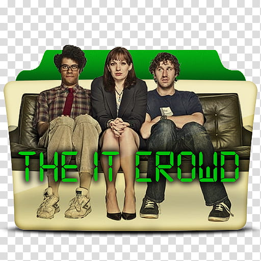 TV Series Folder Icons II, the_it_crowd, two men and woman sitting on sofa icon transparent background PNG clipart