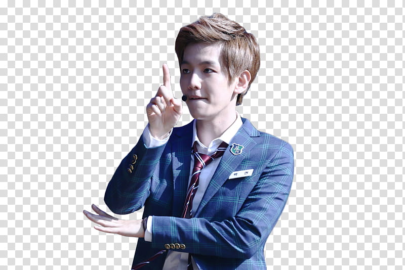 O BaekHyun EXO, man pointing on top transparent background PNG clipart