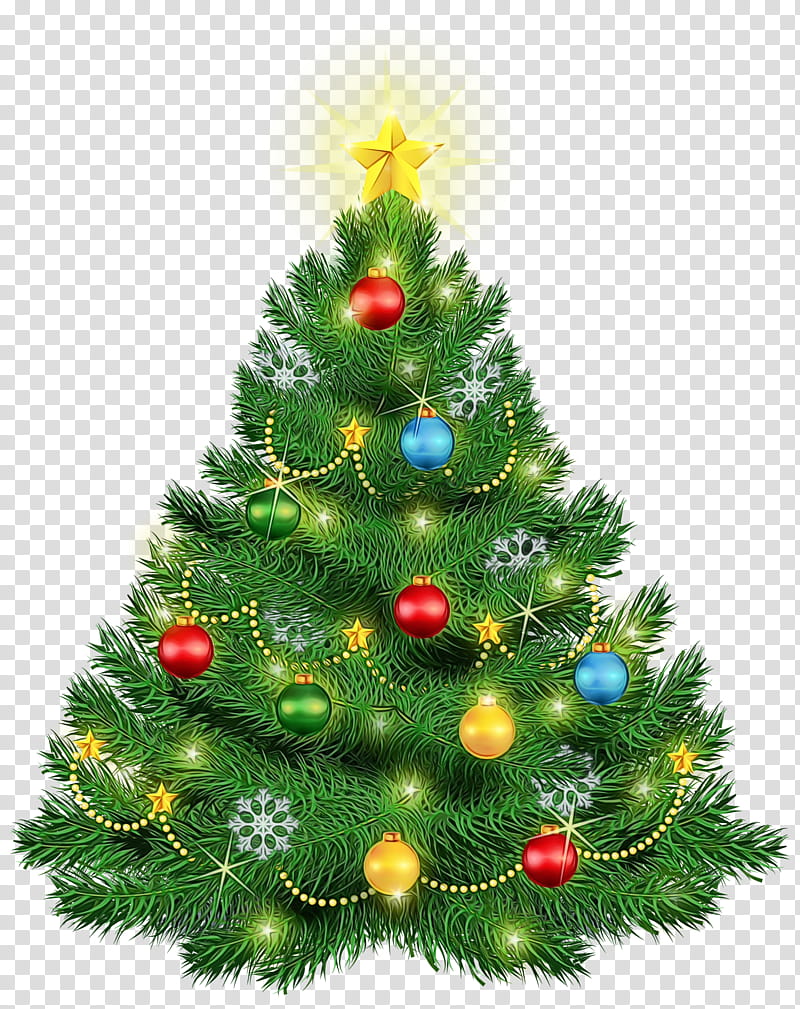 Christmas tree, Watercolor, Paint, Wet Ink, Christmas Decoration, Balsam Fir, Colorado Spruce, Yellow Fir transparent background PNG clipart