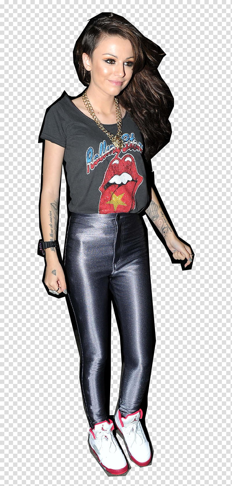 Cher Lloyd, woman wearing gray shirt and pants transparent background PNG clipart