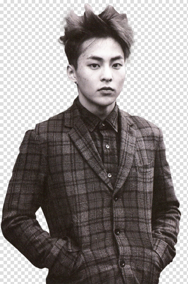 Xiumin EXODUS Concept, grayscale graphy of man wearing blazer transparent background PNG clipart