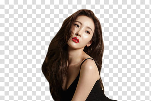 SUNMI SOLOIST, woman wearing black spaghetti strap top with red lipstick transparent background PNG clipart