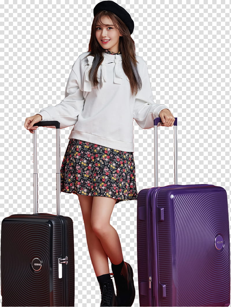 Somi, woman holding purple and black luggage bags transparent background PNG clipart