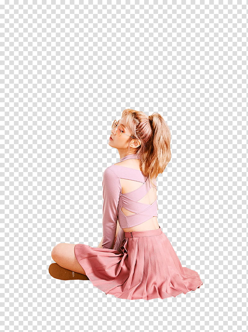 CHAE EUN, woman in pink dress in sitting position transparent background PNG clipart