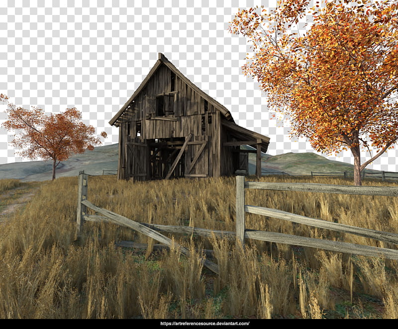 Free Barn Scene add your own sky, brown wooden wrecked house transparent background PNG clipart