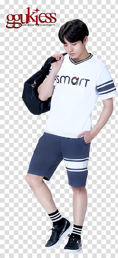 Jungkook BTS, man in black and white smart V-neck t-shirt transparent background PNG clipart