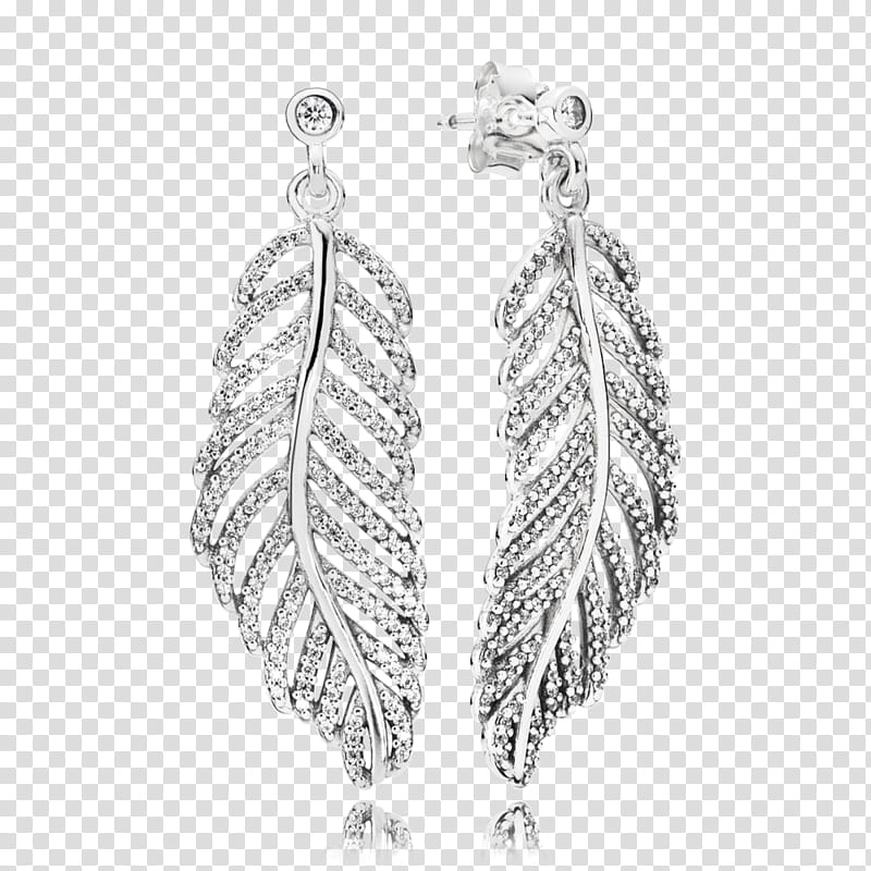 Leaf, Earring, Pandora, Jewellery, Silver, Pandora Silver, Feather Dangle Earrings, Body Jewelry transparent background PNG clipart