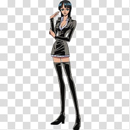 One Piece icon personnages, Nico Robin, green haired female anime character wearing black dress and boots art transparent background PNG clipart