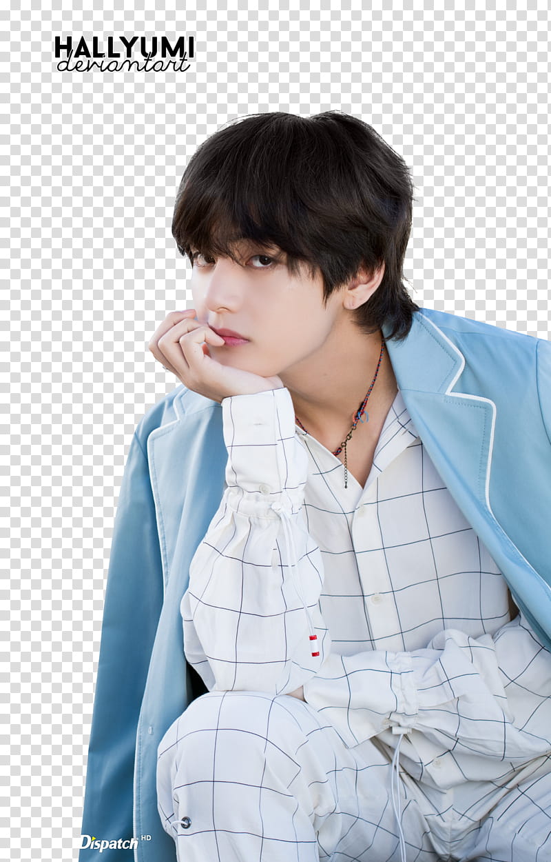 Taehyung BTS TH ANNIVERSARY, BTS V leaning on his hand transparent background PNG clipart