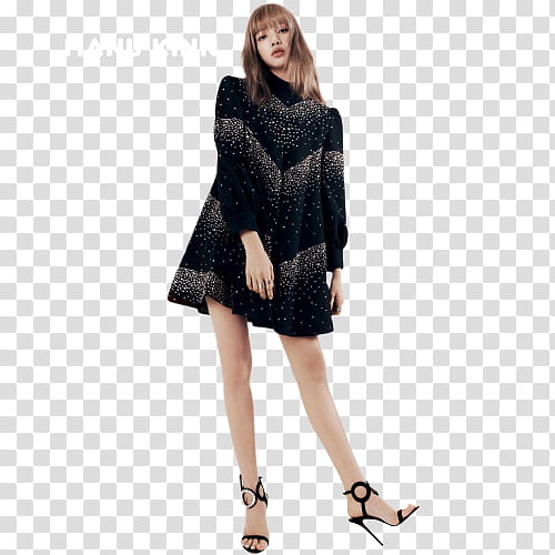Lalisa Manoban wearing black and gray long-sleeved dress transparent background PNG clipart