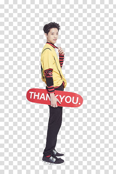 Lai Guanlin P, man holding Thankyou skateboard transparent background PNG clipart