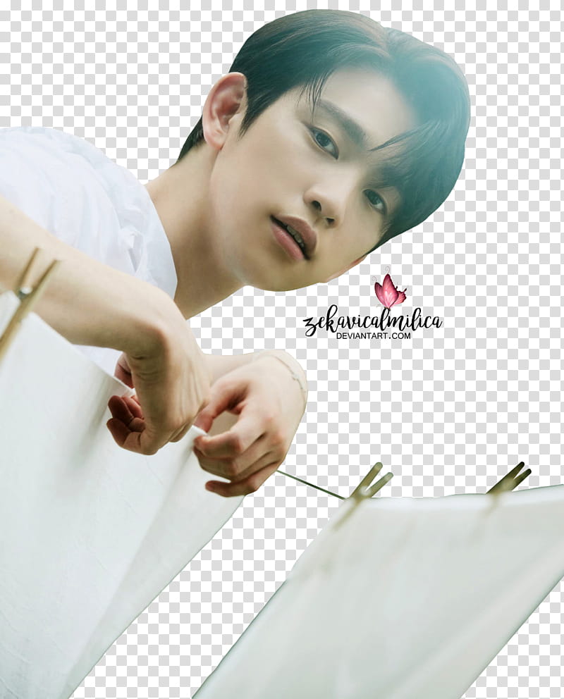 GOT Jinyoung Present YOU, man wearing white top transparent background PNG clipart