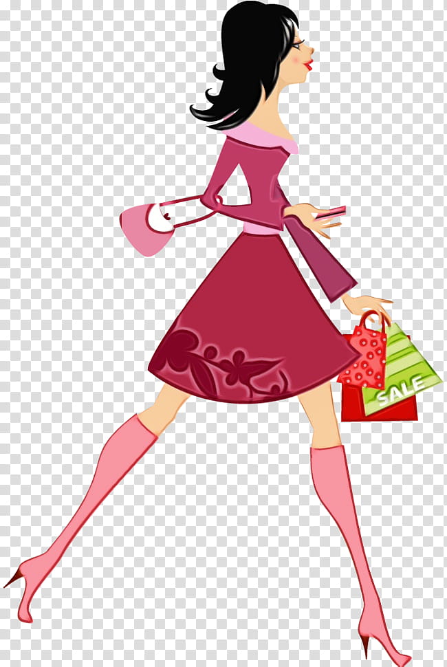 Girl, Shopping, Cartoon, Woman, Shopping Bag, Pocket, Pink, Pink Lady transparent background PNG clipart