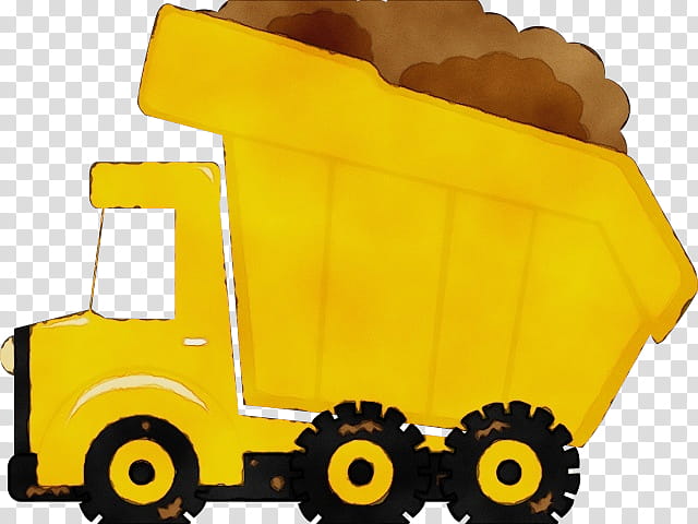 yellow vehicle transport garbage truck toy, Watercolor, Paint, Wet Ink, Rolling transparent background PNG clipart