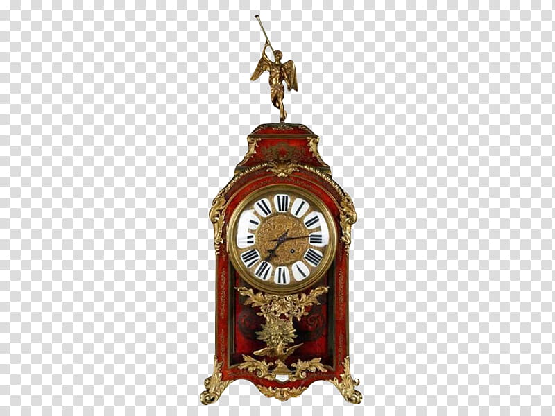 , red and gold-colored analog pendulum clock displaying : time transparent background PNG clipart