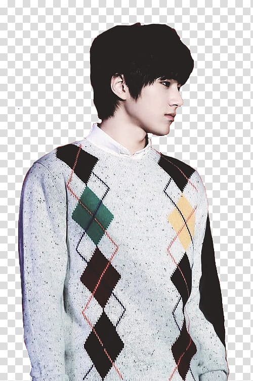 Myungsoo, Kim Myungsoo wearing white and black sweater standing transparent background PNG clipart