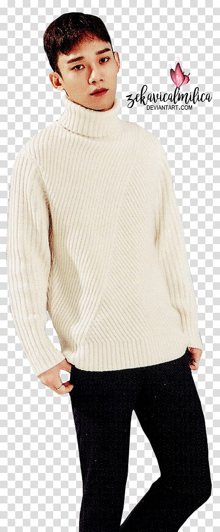 EXO Chen  Season Greetings, standing man wearing white turtleneck sweater and black pants transparent background PNG clipart