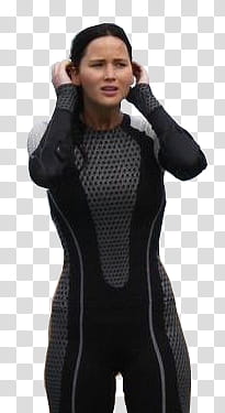Catching fire, Jennifer Lawrence wearing black steamer wetsuit transparent background PNG clipart