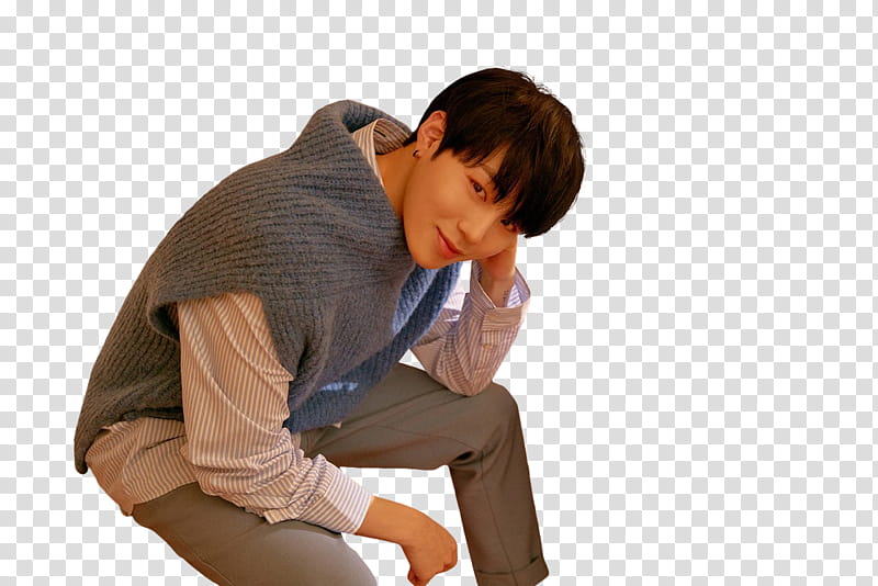 WANNA ONE I PROMISE YOU PART , man wearing beige pants sitting transparent background PNG clipart
