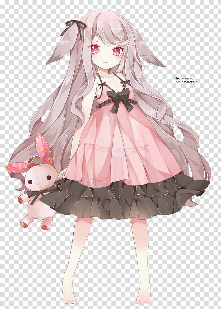 Anime Render , girl in gray and pink dress transparent background PNG clipart