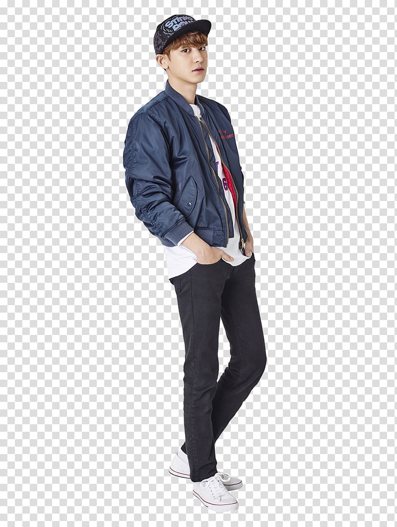 EXO Hat On PART P, standing man in gray bomber jacket two hands on pocket transparent background PNG clipart
