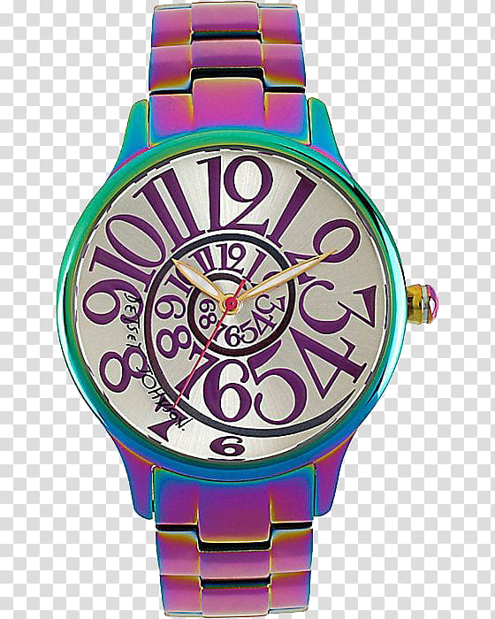 Vol , round green and pink analog watch with link band illustration transparent background PNG clipart