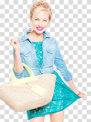 woman in green and white floral dress holding brown shoulder bag transparent background PNG clipart