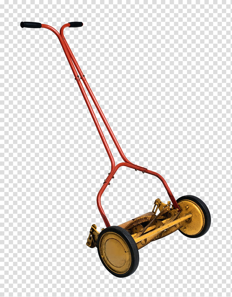 Old Lawn Mower, yellow and red reel mower transparent background PNG  clipart