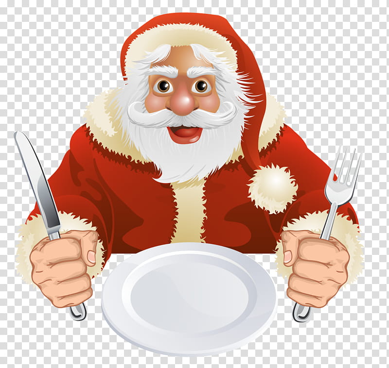 Santa Claus, Christmas Dinner, Christmas , Mrs Claus, Lunch, Food, Cartoon transparent background PNG clipart