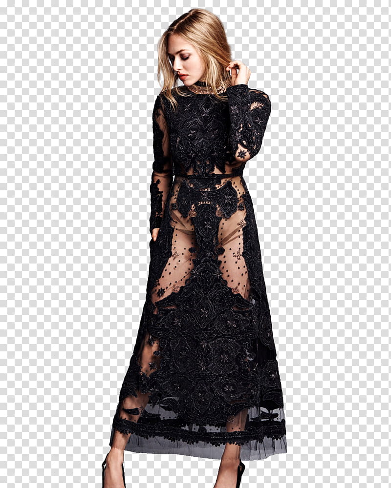 Amanda Seyfried, woman wearing black dress transparent background PNG clipart