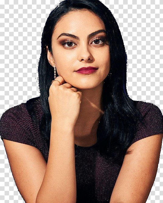 Camila Mendes, woman holding her chin transparent background PNG clipart