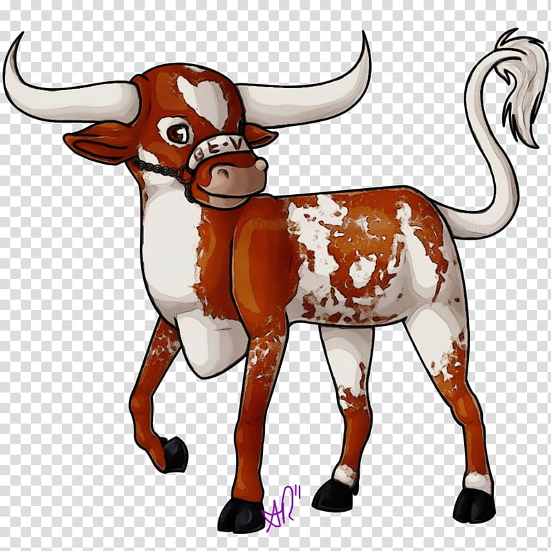 bovine animal figure texas longhorn horn, Watercolor, Paint, Wet Ink, Cowgoat Family, Working Animal, Live, Bull transparent background PNG clipart