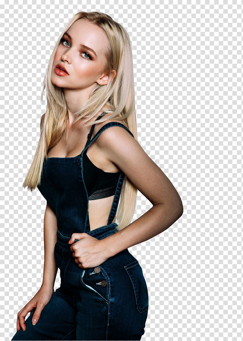 Dove Cameron, woman in blue denim overall pants transparent background PNG clipart