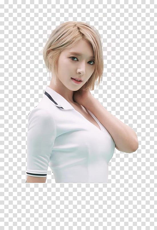 AOA  s, woman wearing white and black V-neck polo shirt transparent background PNG clipart