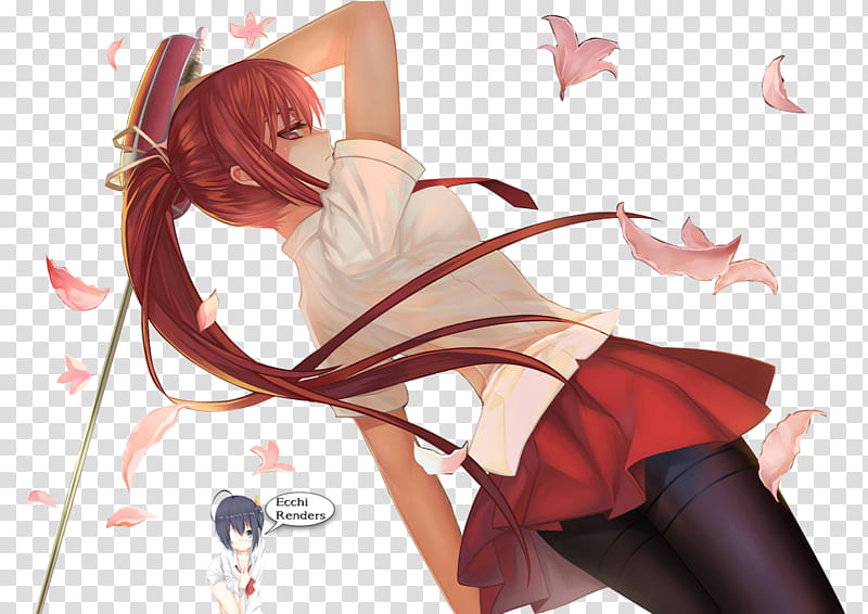 Anime girl with a Rapier, girl wearing white short-sleeved shirt and red skirt transparent background PNG clipart